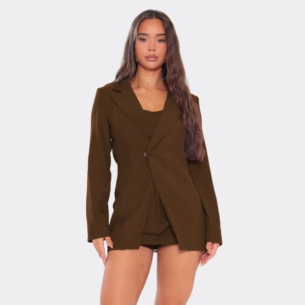 EGO Long Sleeve Tailored Blazer In Chocolate Brown, Women's Size UK 6