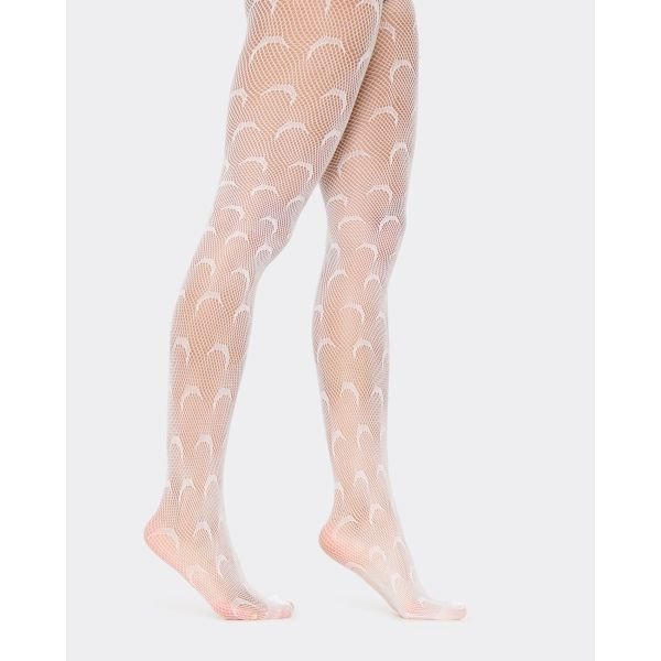 EGO Moon Print Detail Tights In White Fishnet, Women's Size UK One Size - 2