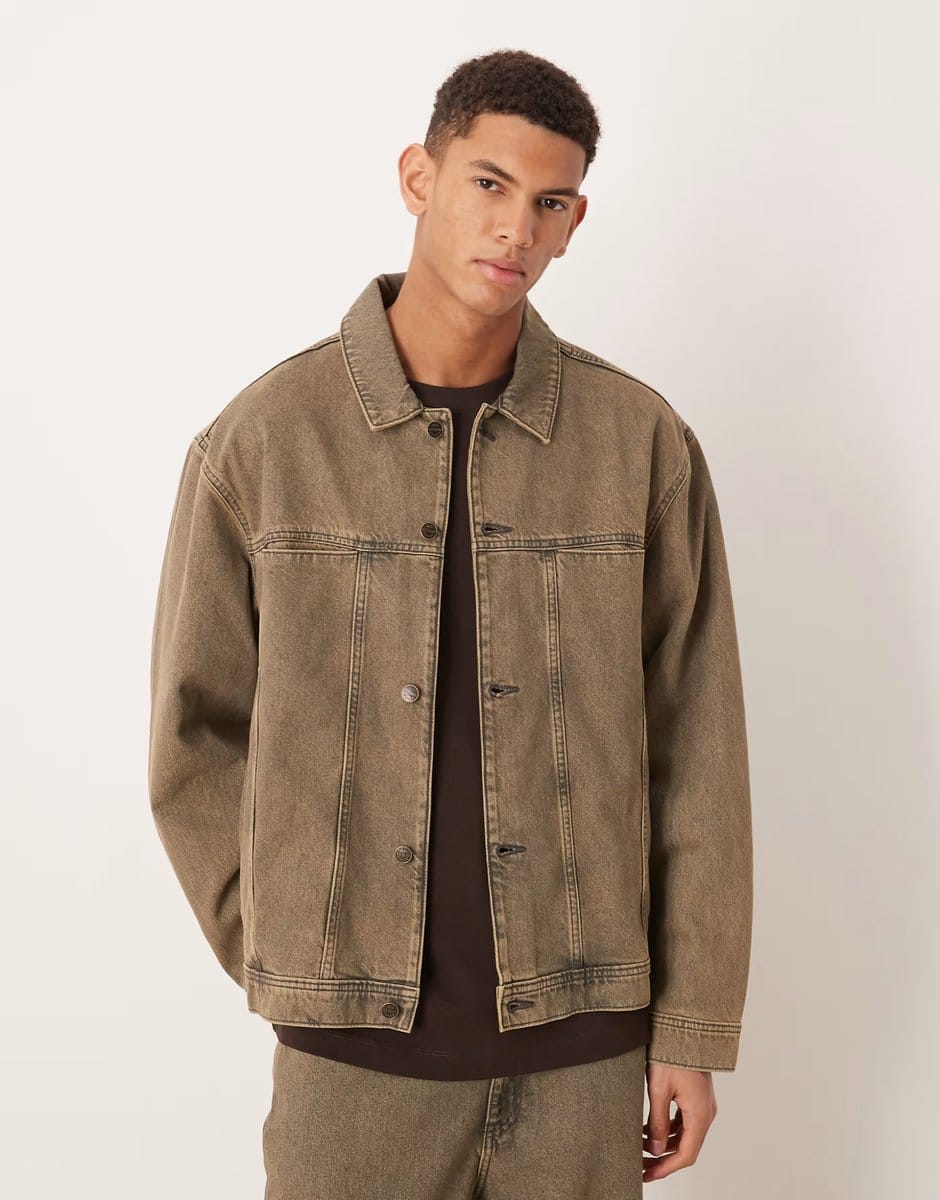 ASOS ASOS DESIGN co-ord denim jacket in brown acid wash - 1