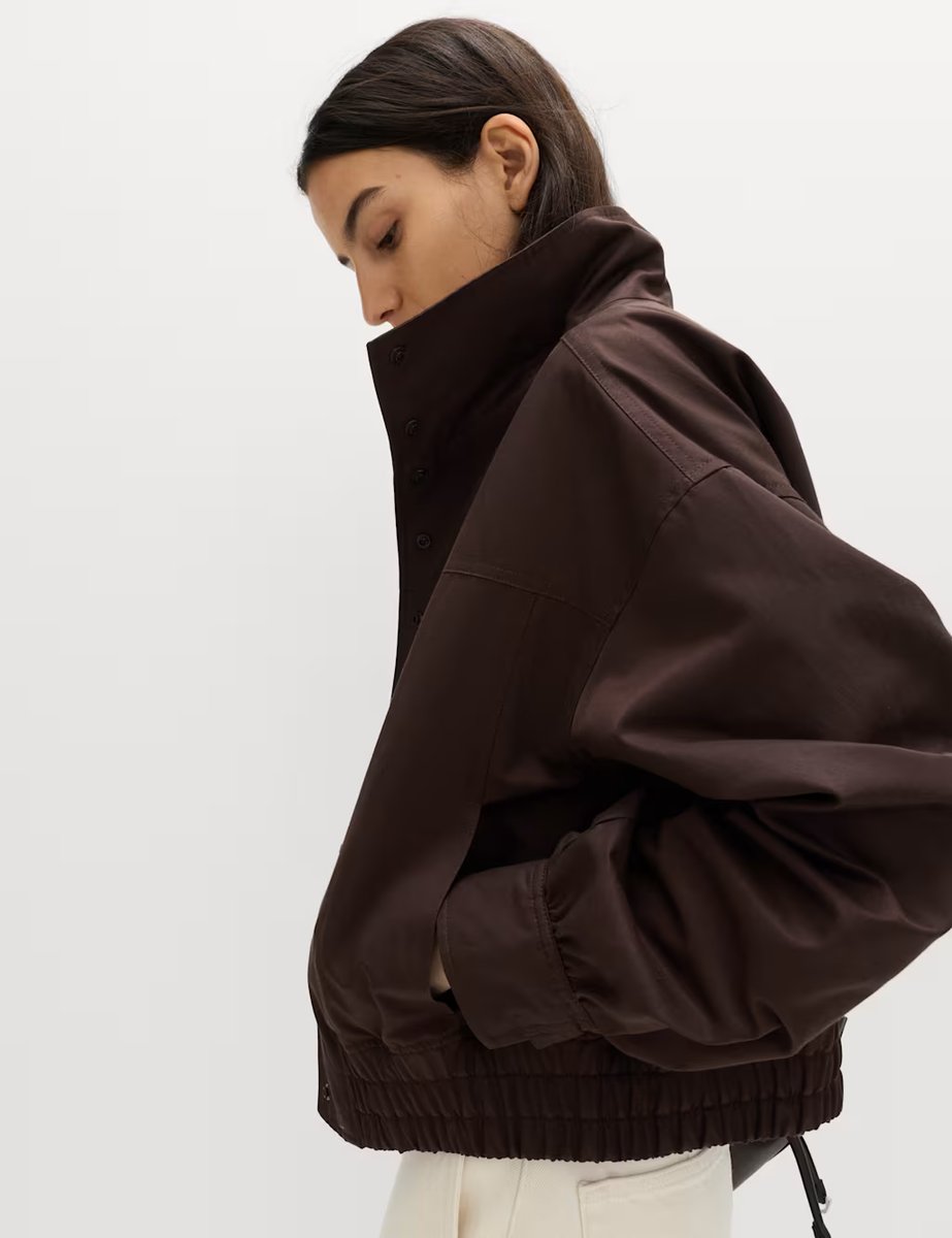 Marks & Spencer M&S Cotton Rich Funnel Neck Bomber Jacket Dark Chocolate - 2