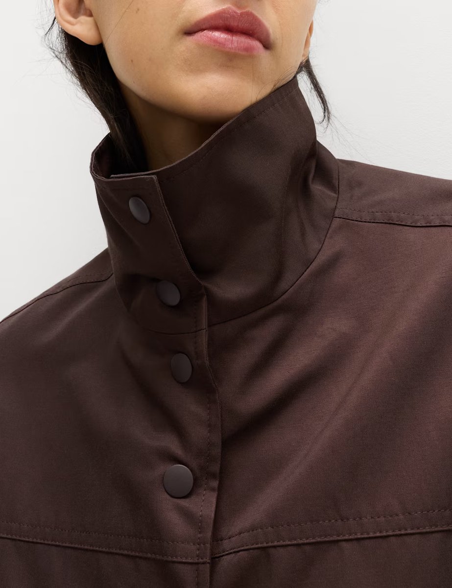 Marks & Spencer M&S Cotton Rich Funnel Neck Bomber Jacket Dark Chocolate - 4