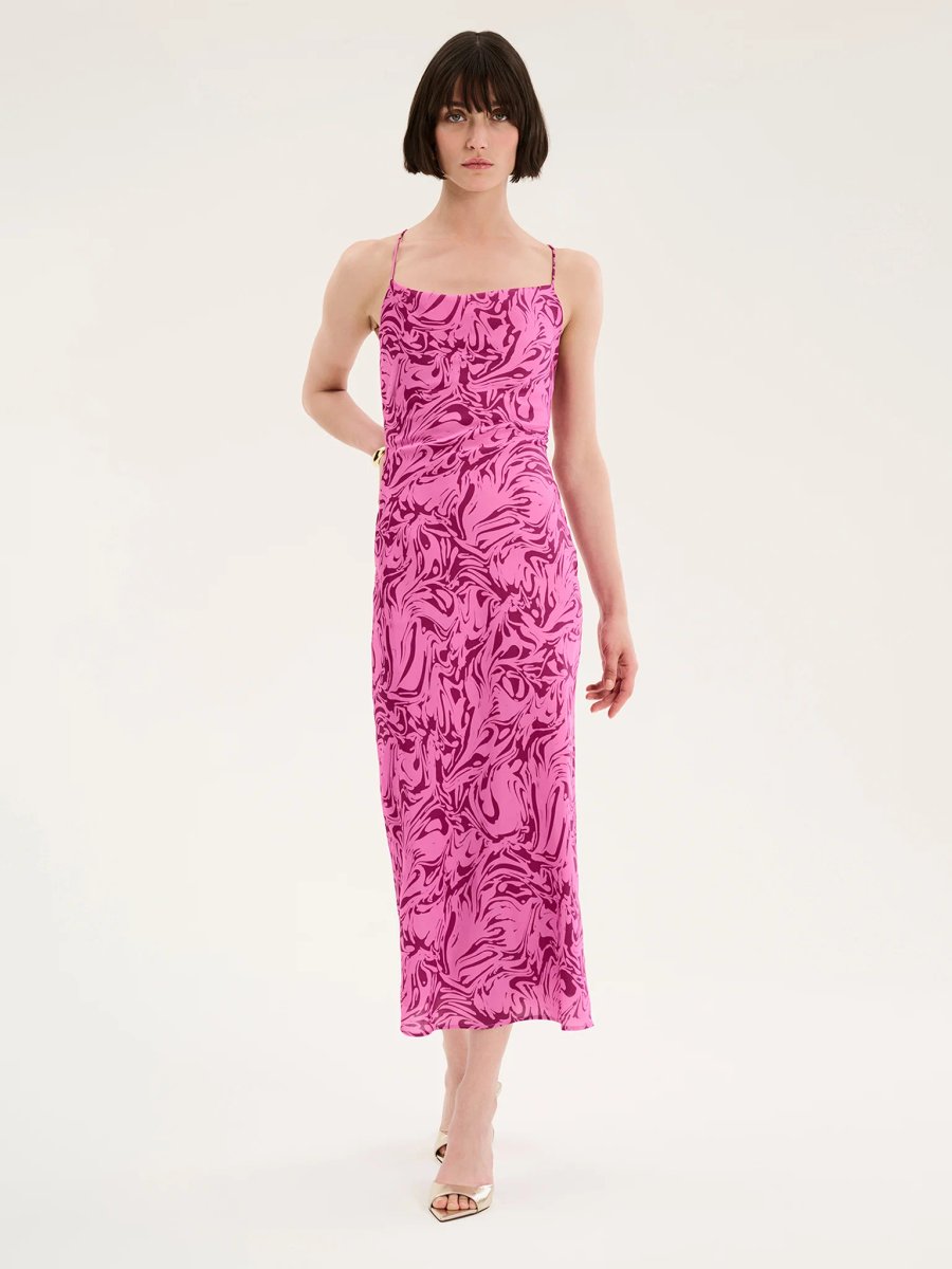 OMNES Riviera Slip Midi Dress in Pink Marble - 1