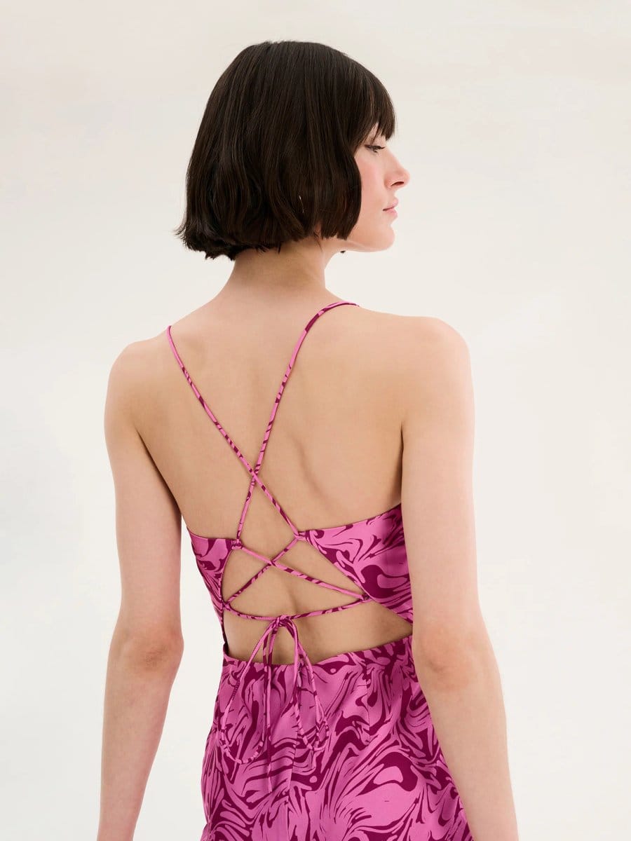 OMNES Riviera Slip Midi Dress in Pink Marble - 4