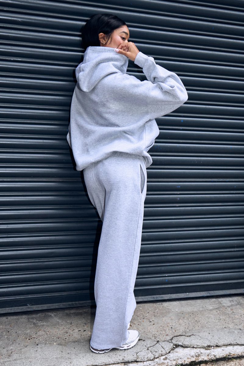 Kaiia Kaiia Slogan Wide Leg Joggers Mid Grey & Burgundy - 4