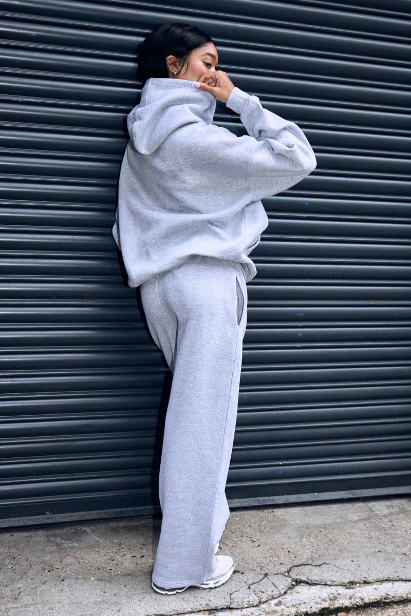 Kaiia Kaiia Slogan Wide Leg Joggers Mid Grey & Burgundy - 4