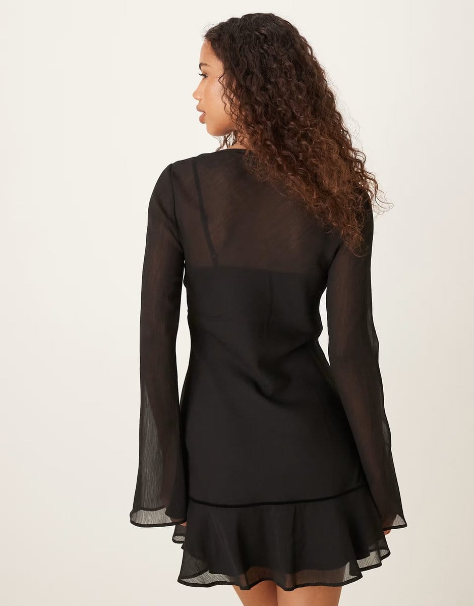 ASOS ASOS DESIGN ruched bust scoop long sleeve mini dress in black - 4