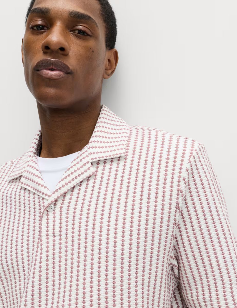 Marks & Spencer M&S Cotton Rich Jersey Geometric Polo Shirt Antique Rose - 2