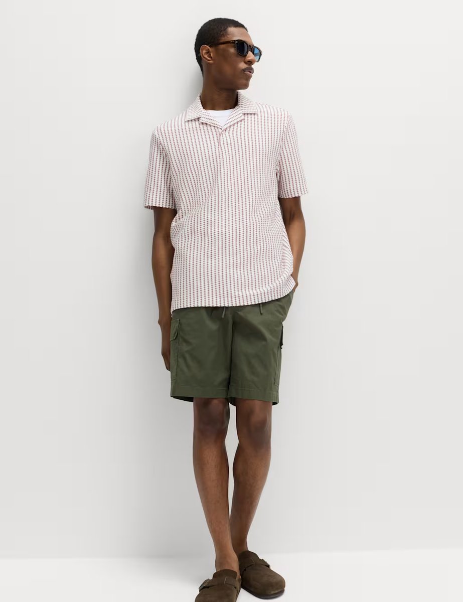 Marks & Spencer M&S Cotton Rich Jersey Geometric Polo Shirt Antique Rose - 4