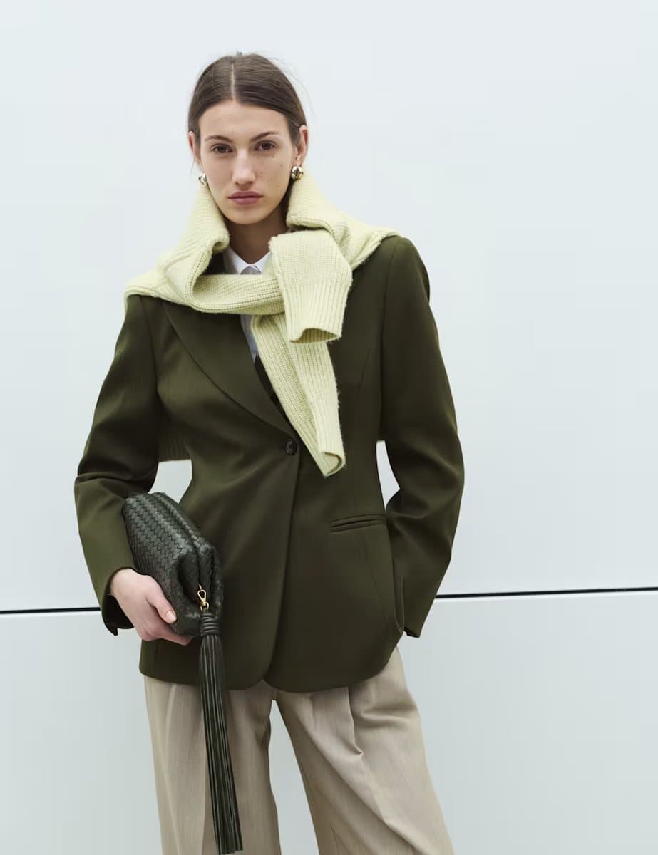 Marks & Spencer M&S Modern Asymmetric Longline Blazer in Olive