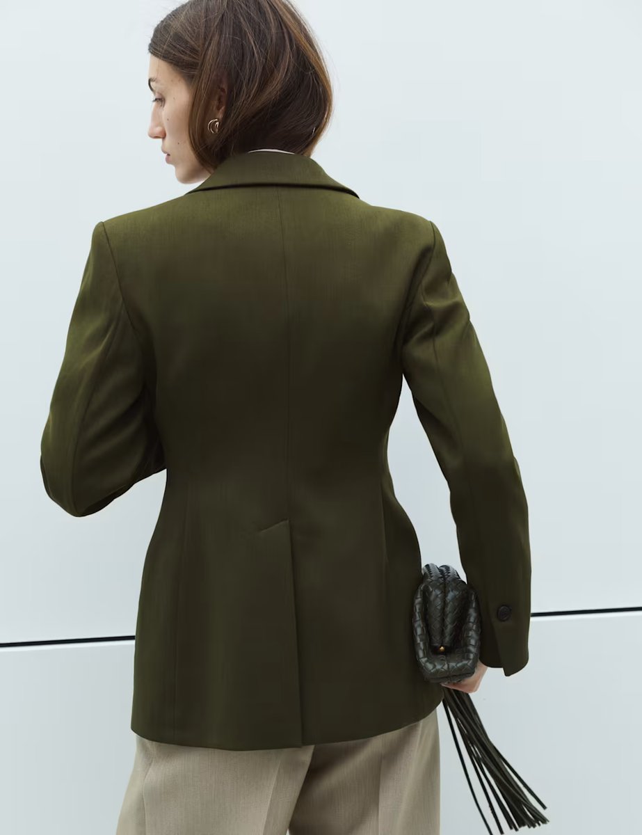 Marks & Spencer M&S Waisted Asymmetric Longline Blazer Olive - 4