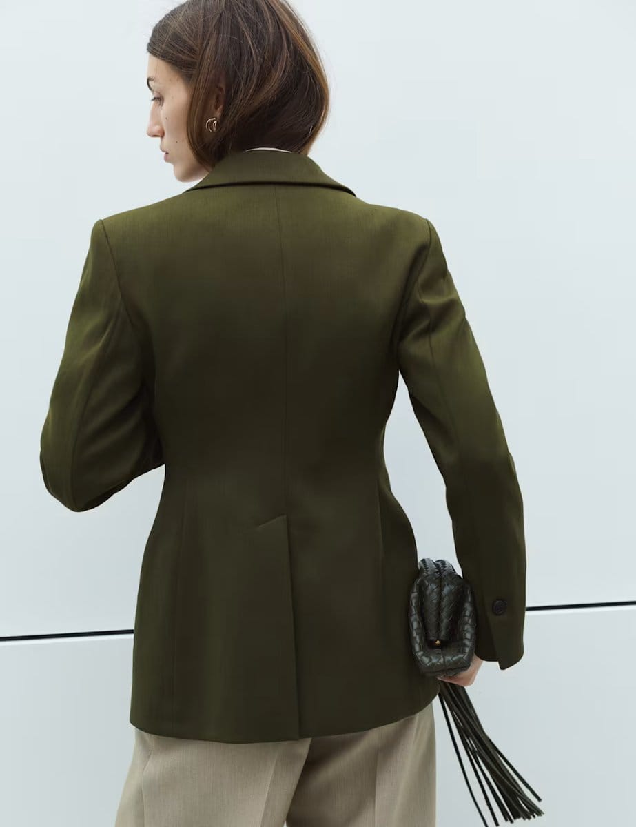 Marks & Spencer M&S Waisted Asymmetric Longline Blazer Olive - 4