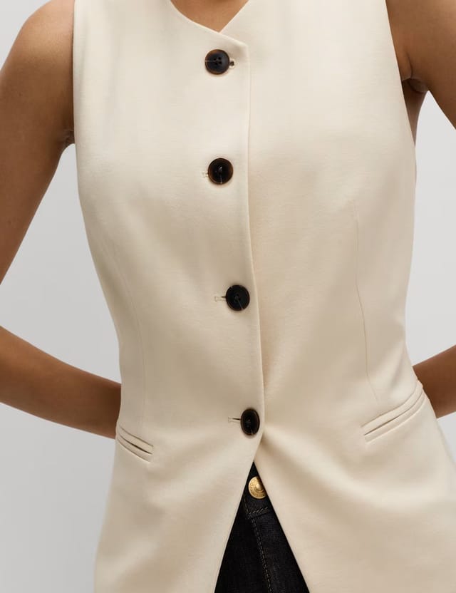 Marks & Spencer M&S Jersey Collarless Waistcoat Ecru - 3