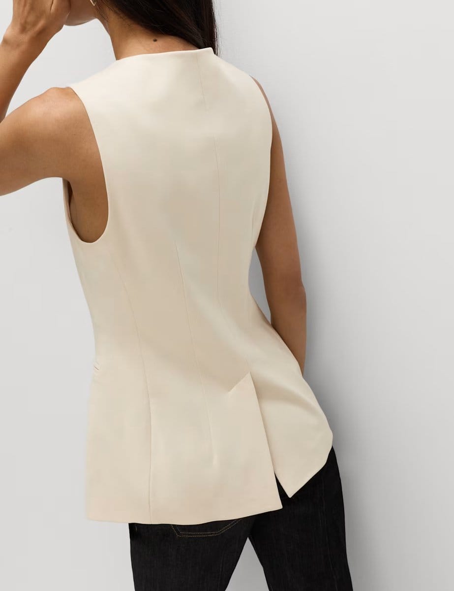 Marks & Spencer M&S Jersey Collarless Waistcoat Ecru - 4