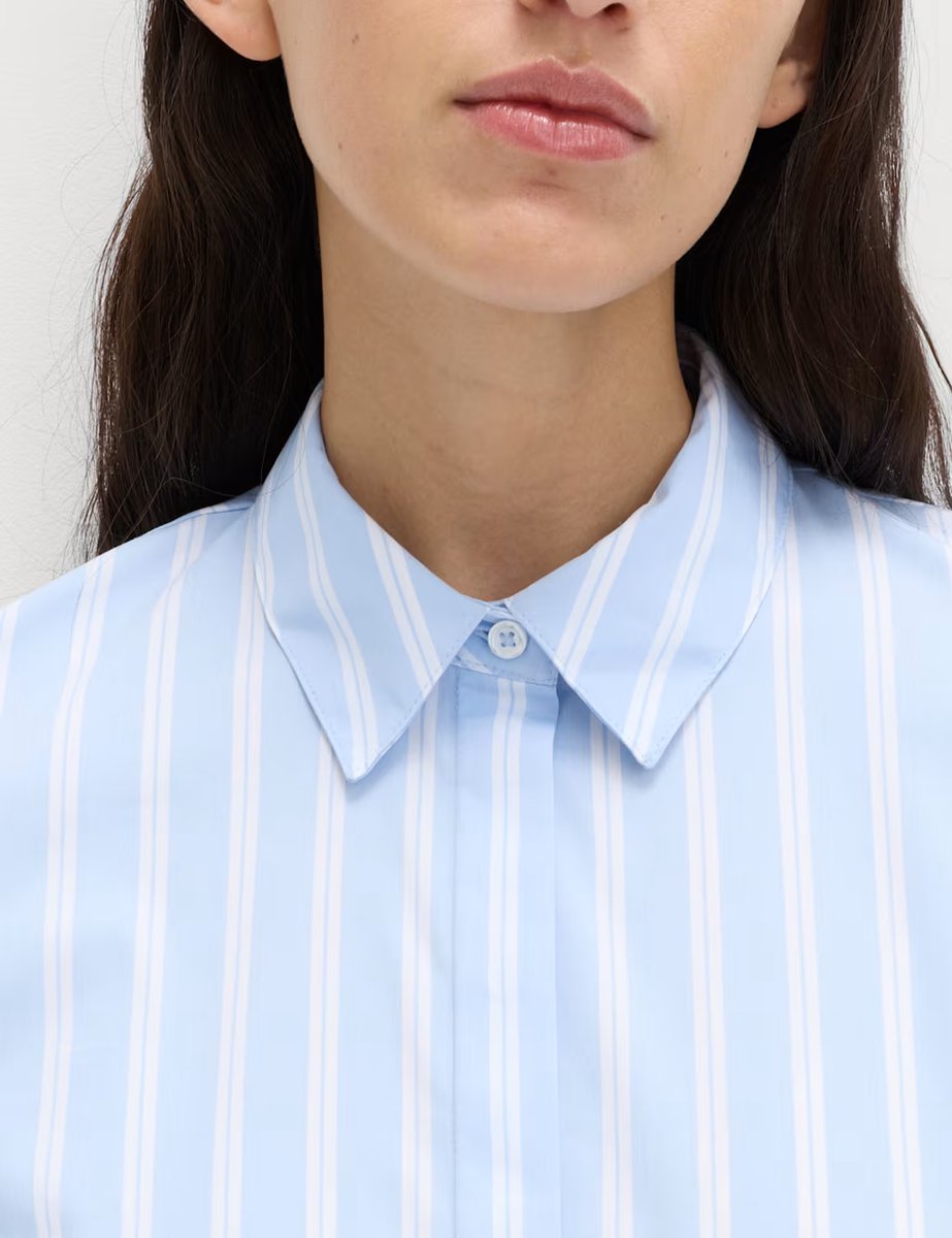 Marks & Spencer M&S Cotton Rich Striped Collared Fitted Shirt Blue Mix - 3