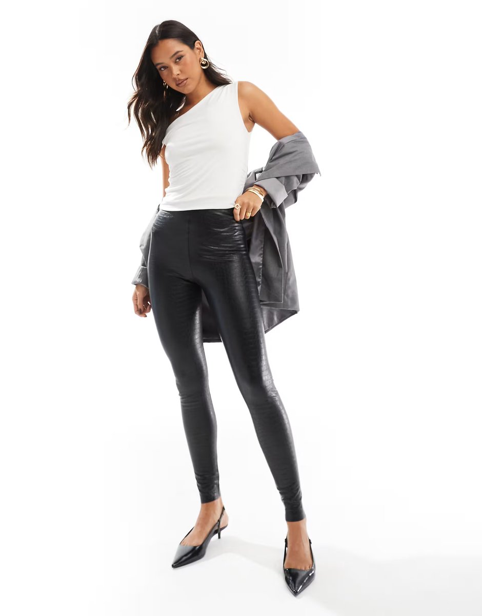 ASOS Commando Faux leather leopard print croc legging black in black - BLACK - 1