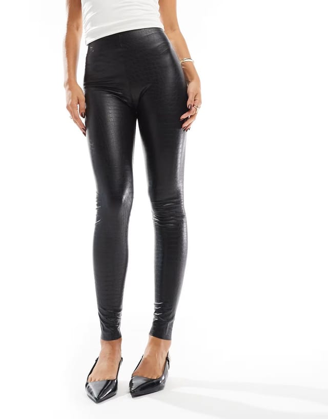 ASOS Commando Faux leather leopard print croc legging black in black - BLACK - 2
