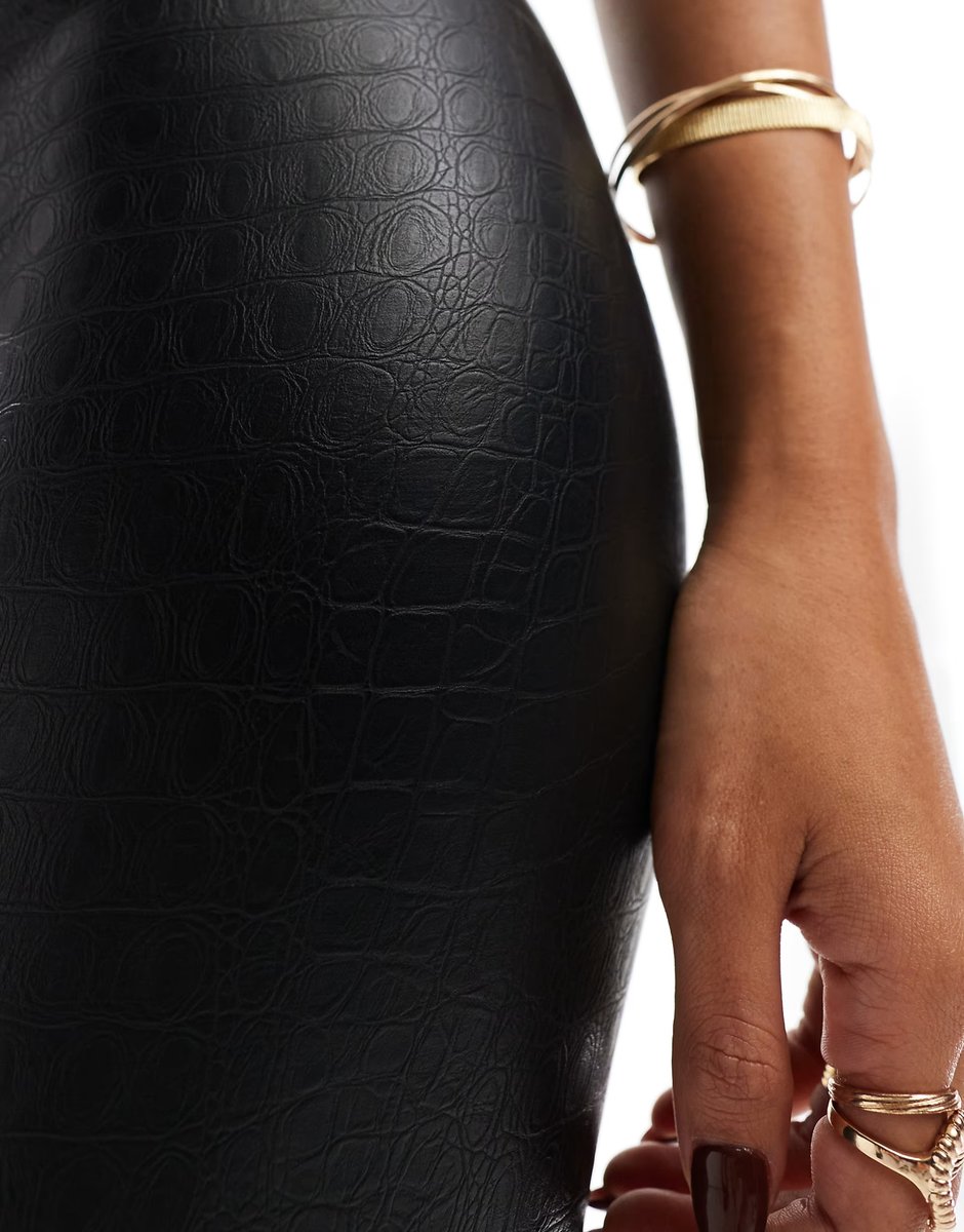 ASOS Commando Faux leather leopard print croc legging black in black - BLACK - 3