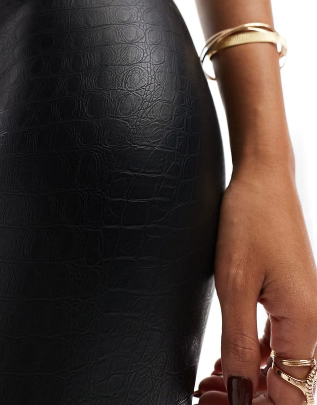 ASOS Commando Faux leather leopard print croc legging black in black - BLACK - 3