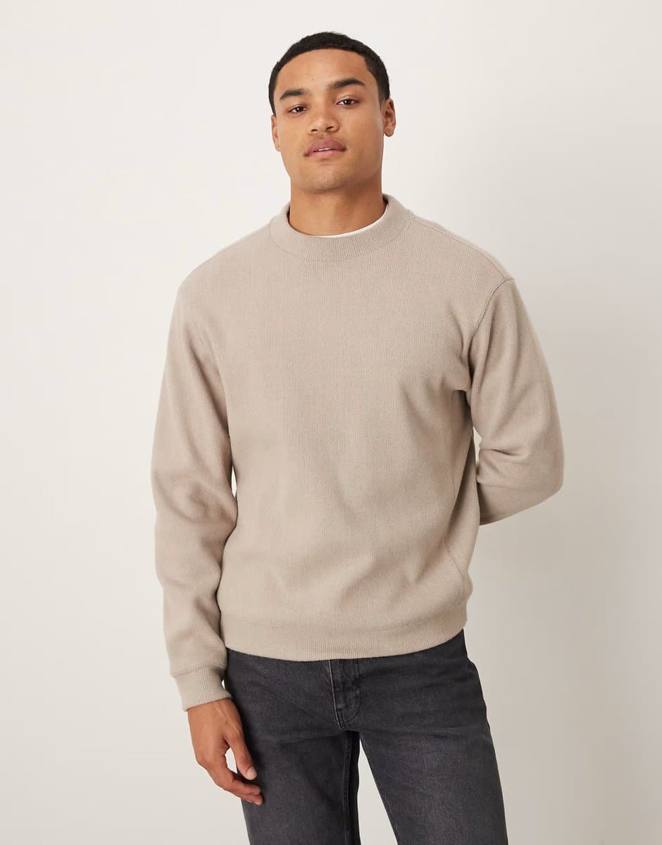ASOS Mango compact knit mock neck jumper in oat