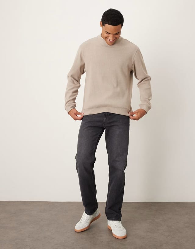 ASOS Mango compact knit mock neck jumper in oat - 2