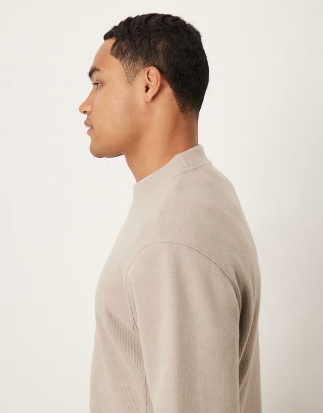 ASOS Mango compact knit mock neck jumper in oat - 3