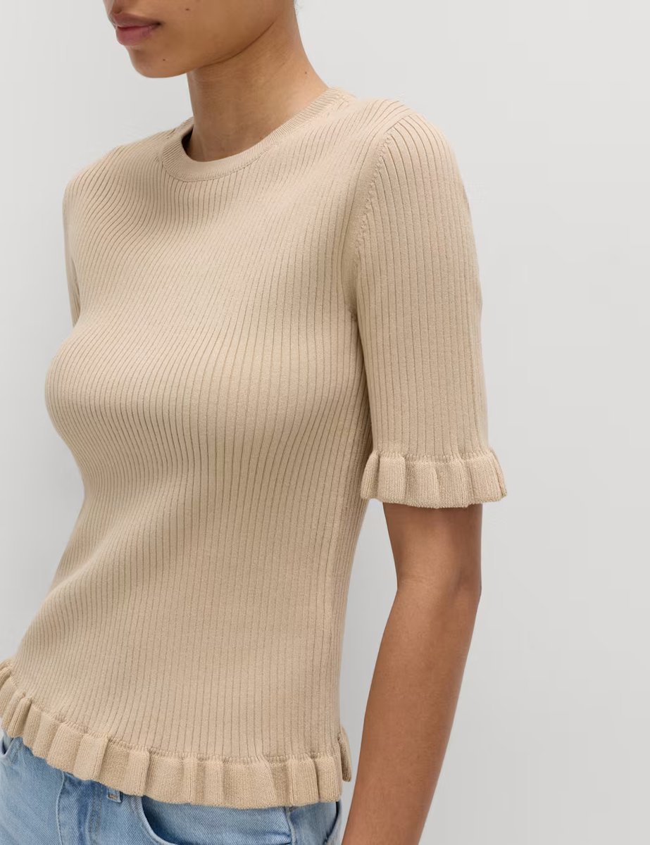 Marks & Spencer M&S Ribbed Frill Detail Knitted Top Sandstone - 2