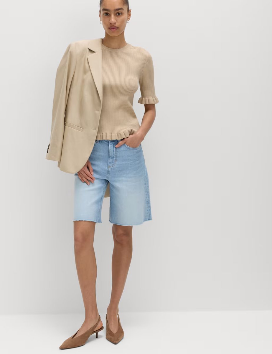 Marks & Spencer M&S Ribbed Frill Detail Knitted Top Sandstone - 3