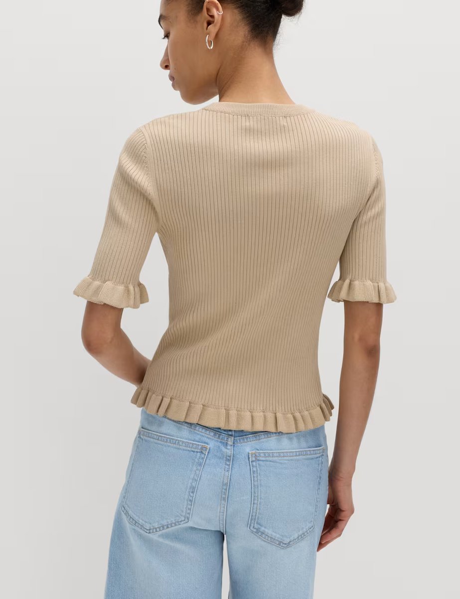 Marks & Spencer M&S Ribbed Frill Detail Knitted Top Sandstone - 4