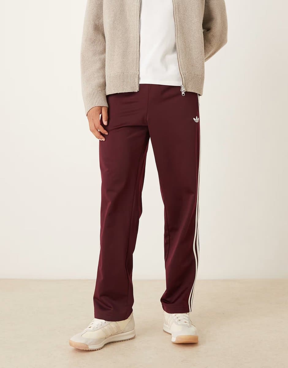 ASOS adidas Originals Firebird track pants in maroon and off white