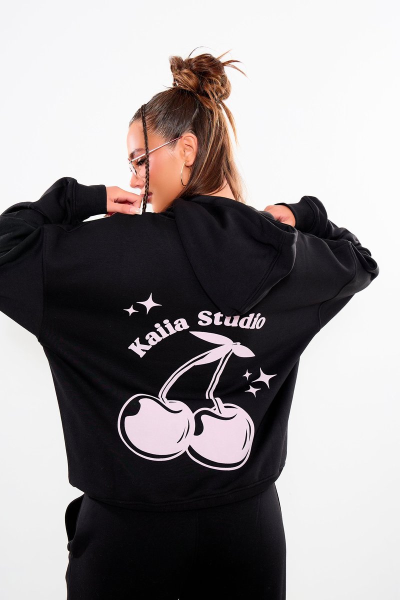 Kaiia Kaiia Cherry Graphic Oversized Hoodie Black & Pink - 2