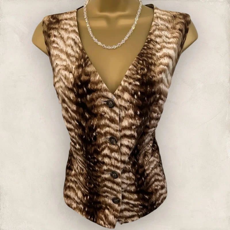 Miss V Valentino Valentino Miss V Womens Brown Animal Print Velvet Waistcoat IT 44 UK 12