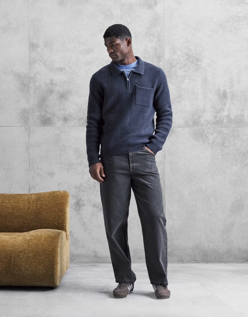 ASOS New Look quarter zip knitted polo jumper in navy - 1