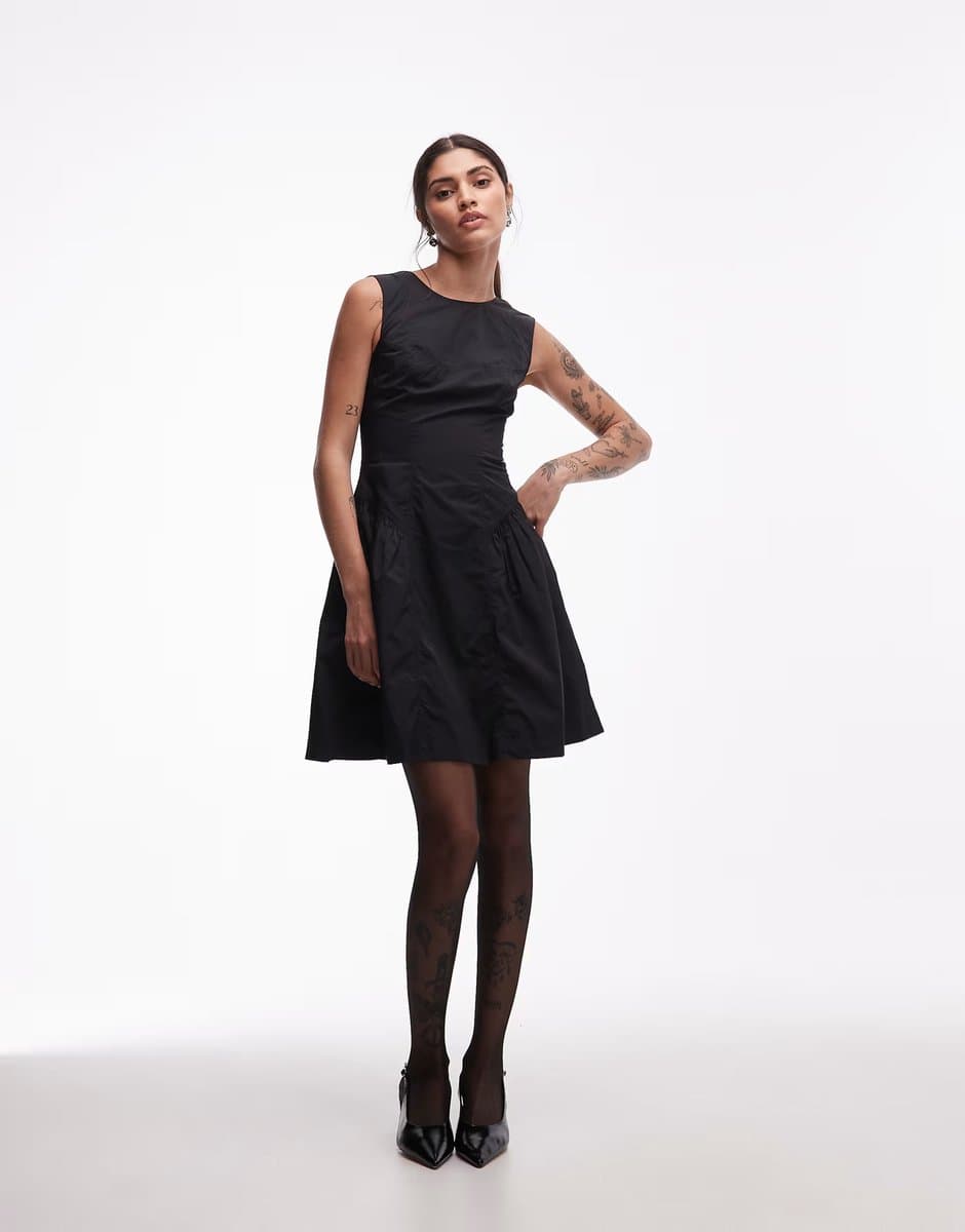 ASOS & Other Stories drop waist nylon mini dress with cinched waist in black