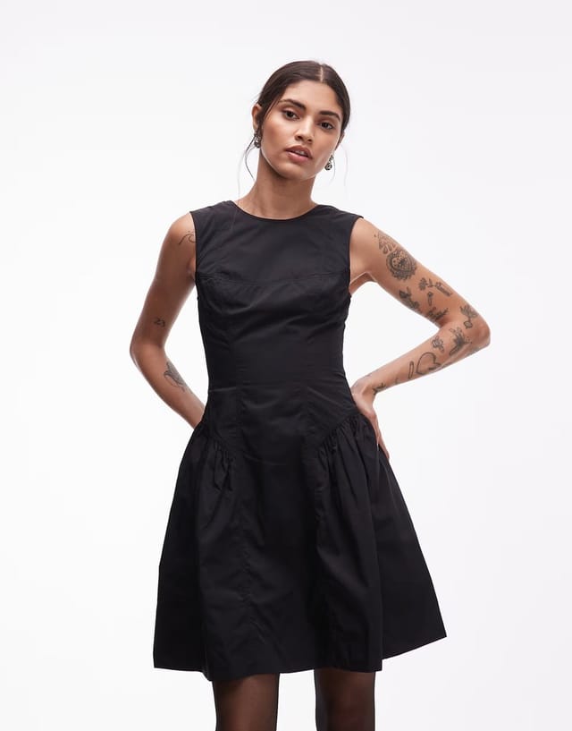 ASOS & Other Stories drop waist nylon mini dress with cinched waist in black - 3