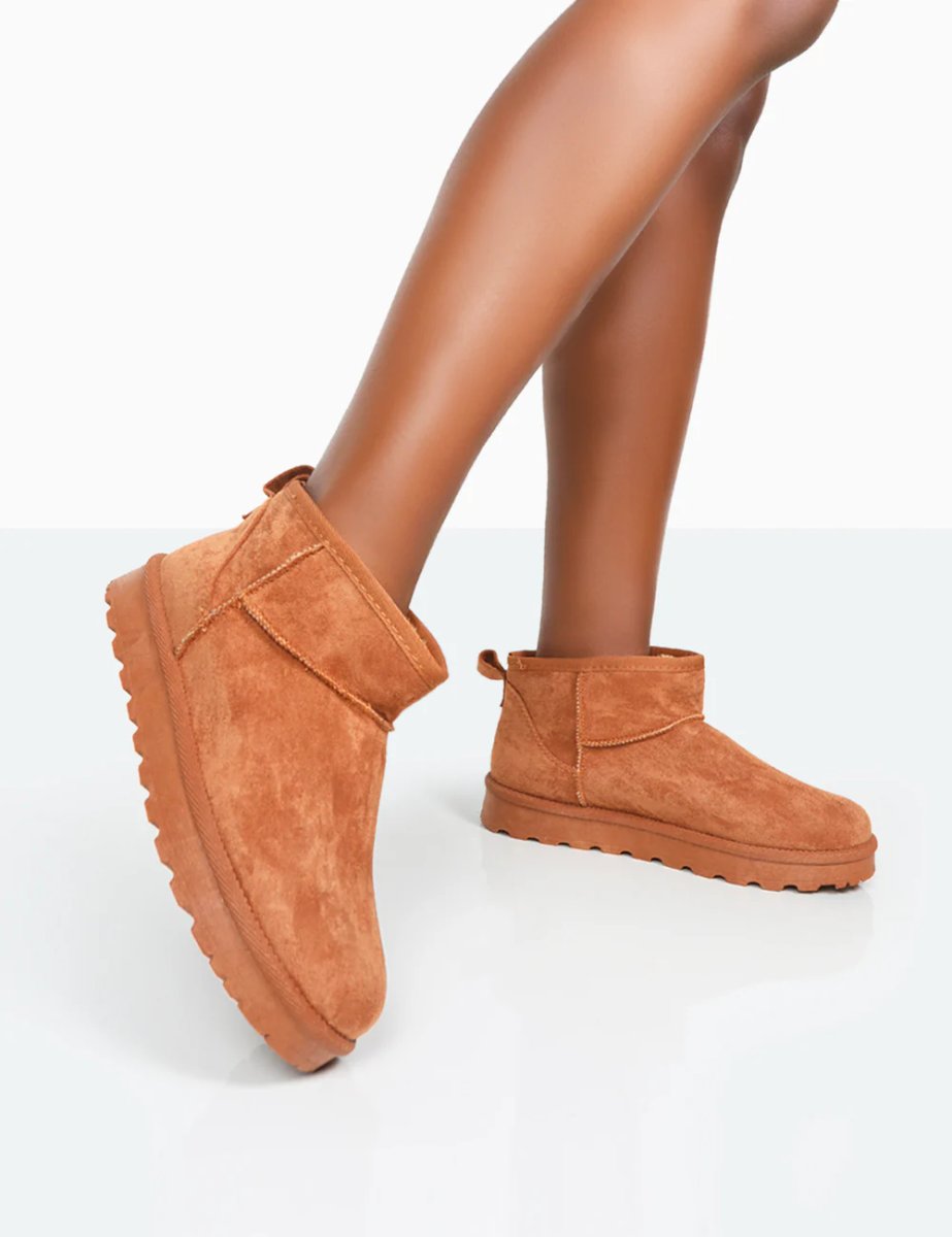 Public Desire Flurry Chestnut Brown Faux Suede Ultra Mini Ankle Boots - 2