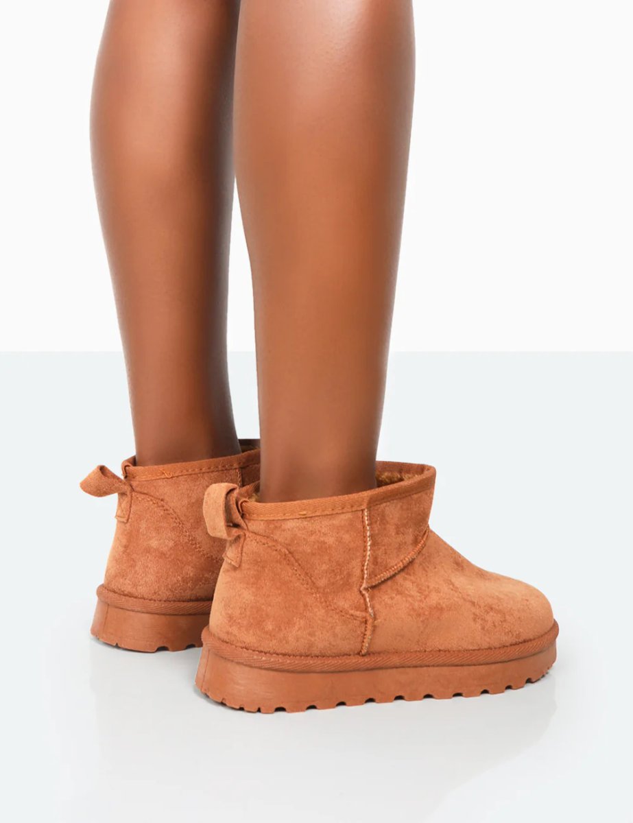 Public Desire Flurry Chestnut Brown Faux Suede Ultra Mini Ankle Boots - 4