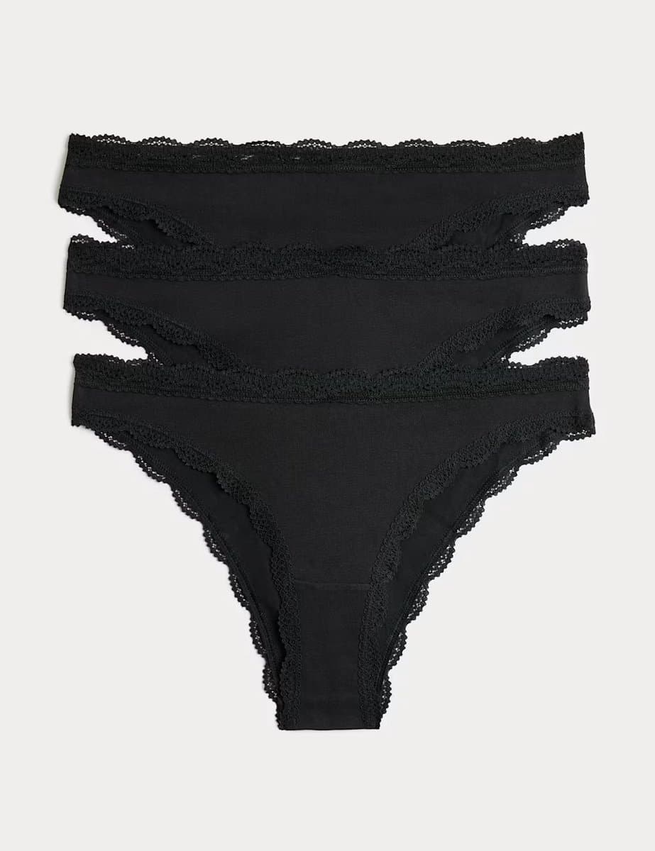 Marks & Spencer M&S 3 Pack Cotton Rich Brazilian Knickers Black