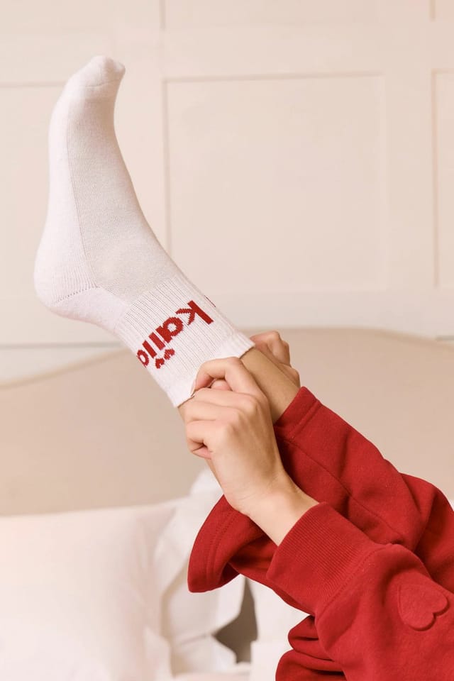 Kaiia Pack of Three Kaiia Heart Socks White & Red - 3
