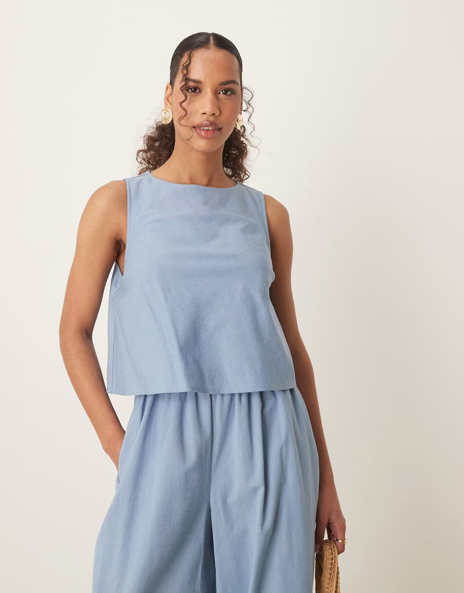 ASOS ASOS DESIGN double layer jumpsuit with open back in denim blue - 4