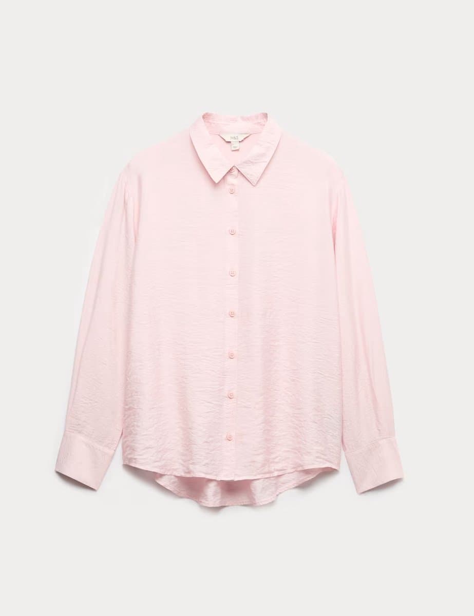 Marks & Spencer M&S Textured Collared Button Through Shirt in Pink