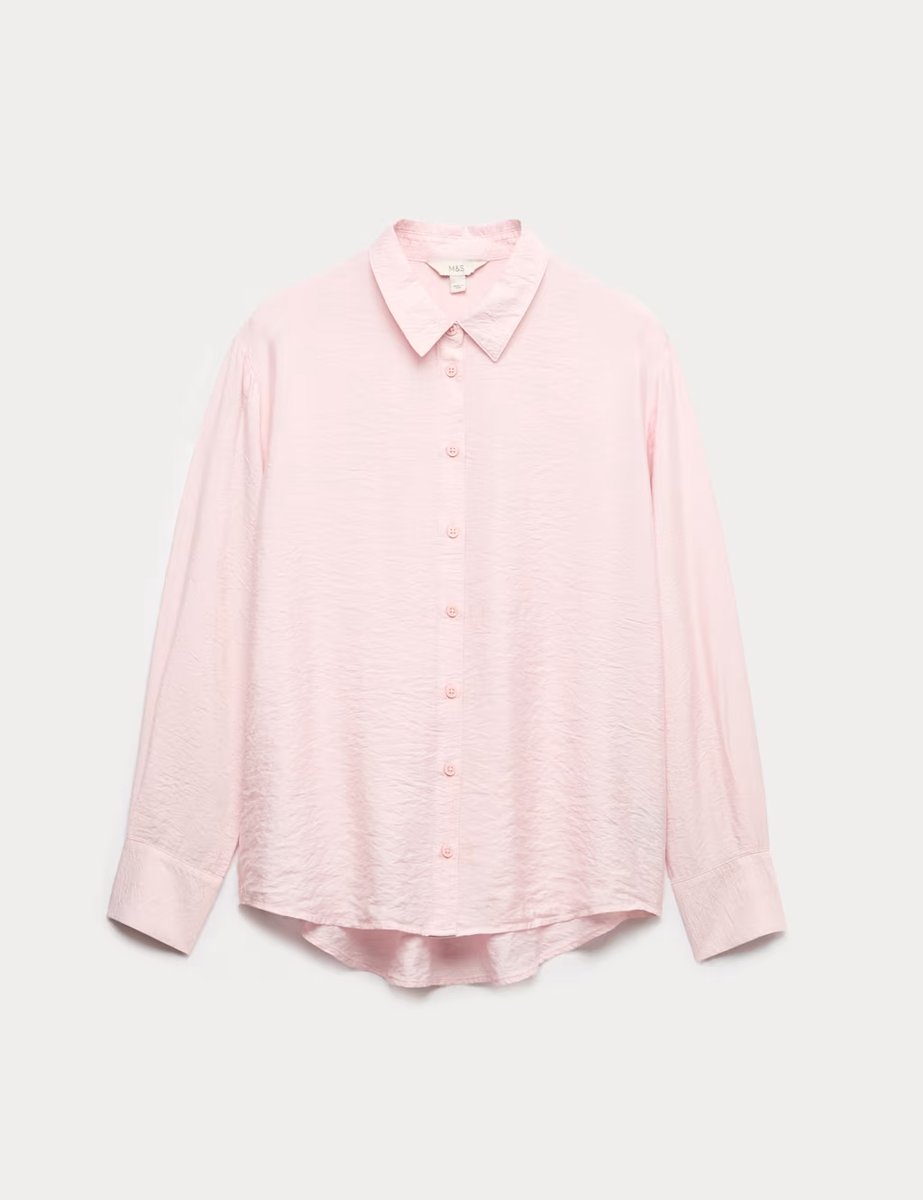 Marks & Spencer M&S Textured Collared Button Through Shirt Pink - 2