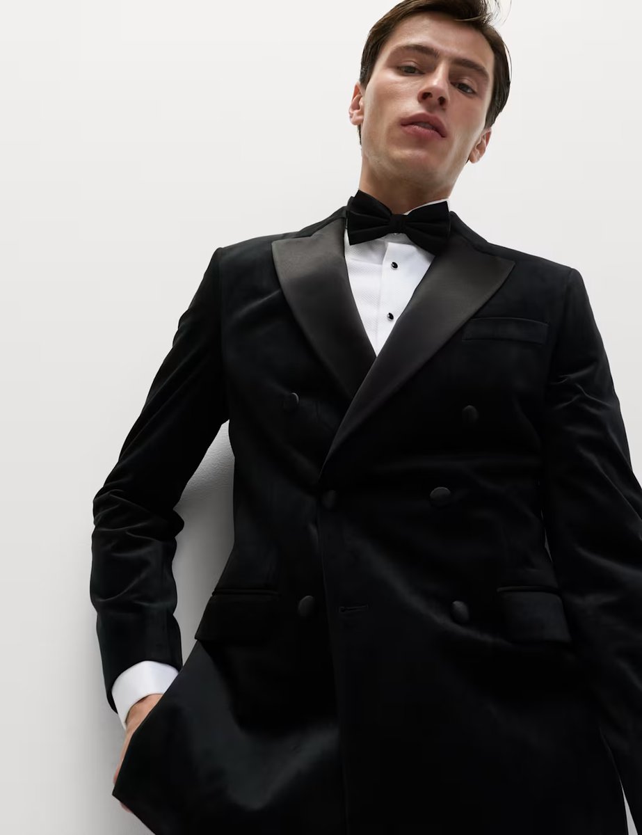 Marks & Spencer M&S Tailored Fit Velvet Suit Jacket Black - 3