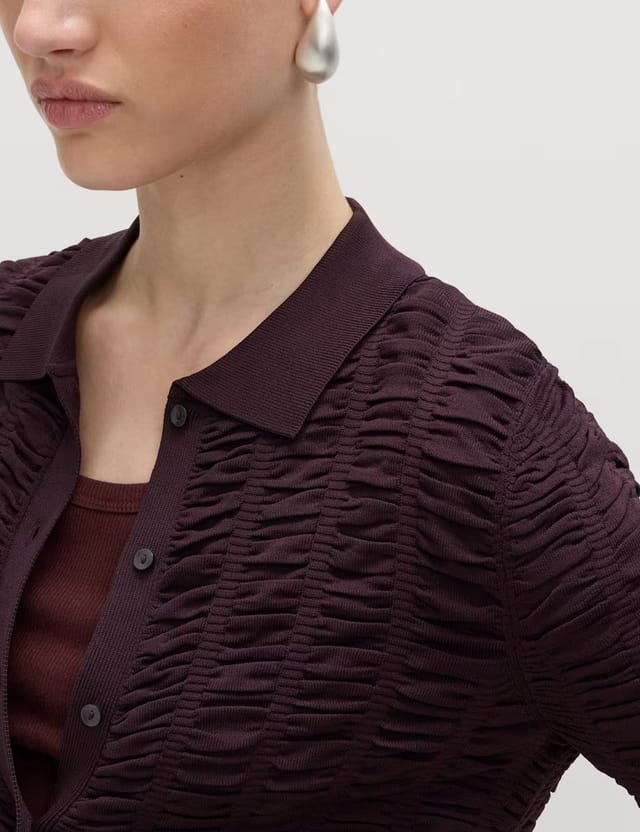 Marks & Spencer M&S Textured Collared Fitted Cardigan Raisin - 2