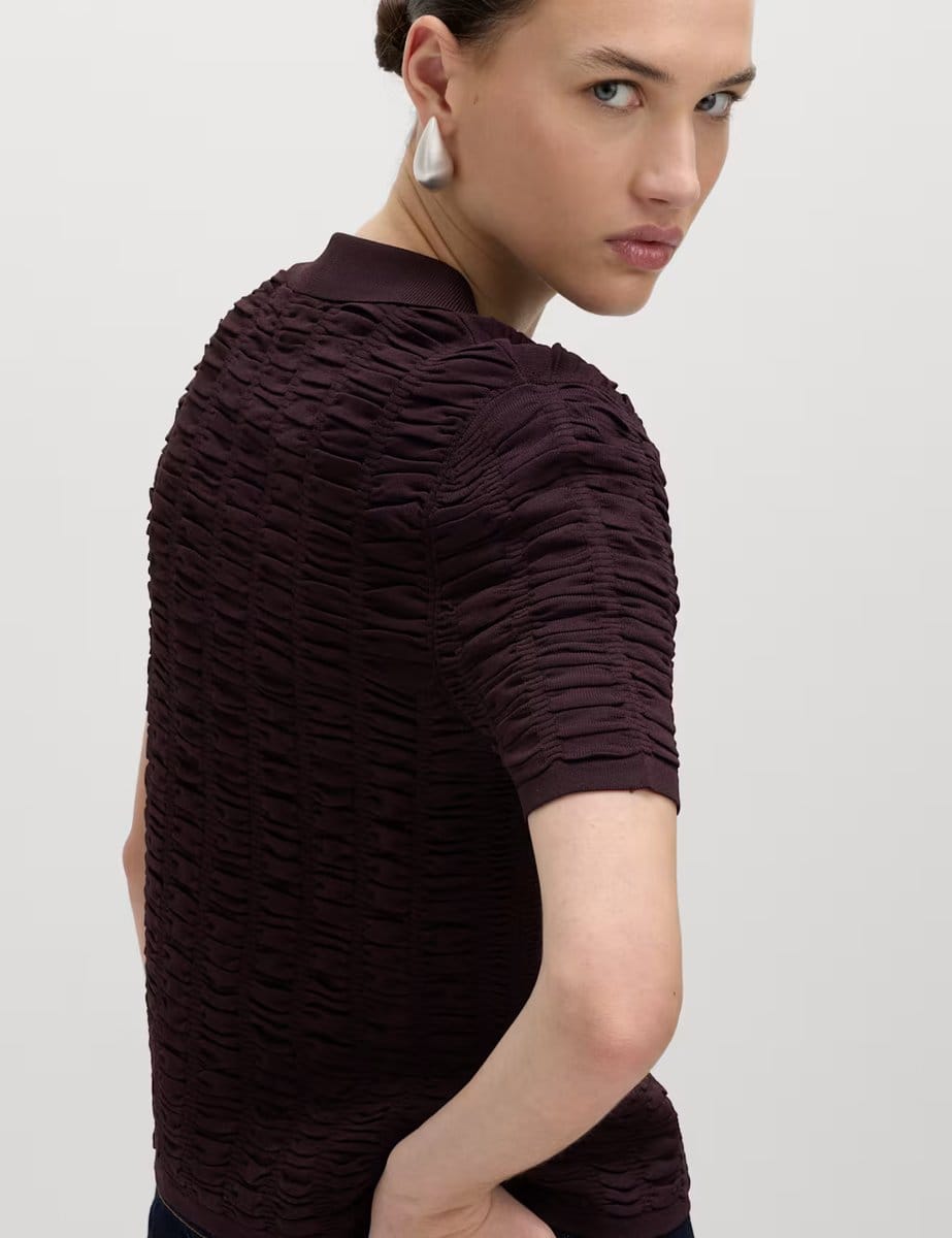 Marks & Spencer M&S Textured Collared Fitted Cardigan Raisin - 4