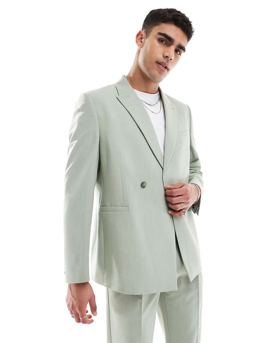 ASOS ASOS DESIGN double breasted regular suit jacket in sage green texture
