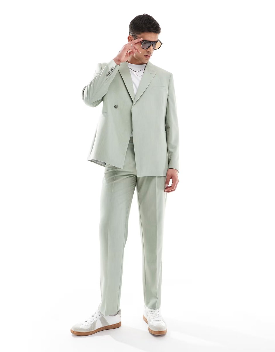 ASOS ASOS DESIGN double breasted regular suit jacket in sage green texture - 2