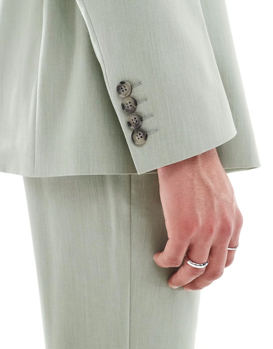 ASOS ASOS DESIGN double breasted regular suit jacket in sage green texture - 3