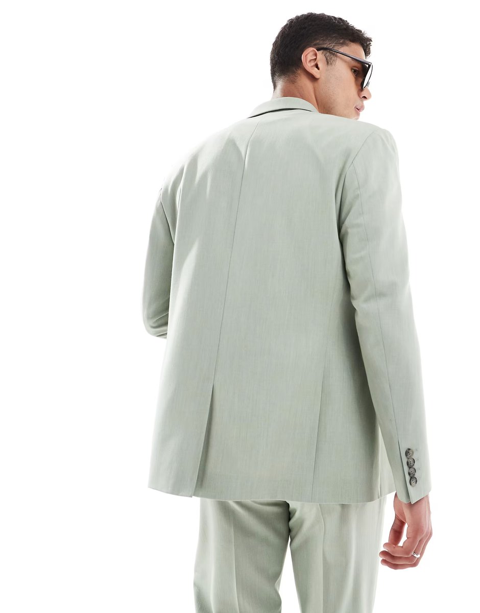 ASOS ASOS DESIGN double breasted regular suit jacket in sage green texture - 4