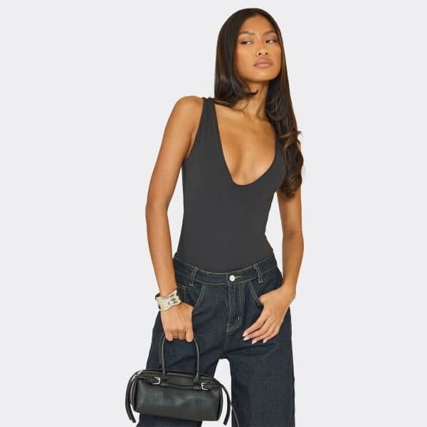 EGO Plunge Sculpted Bodysuit In Black, Women's Size UK 6