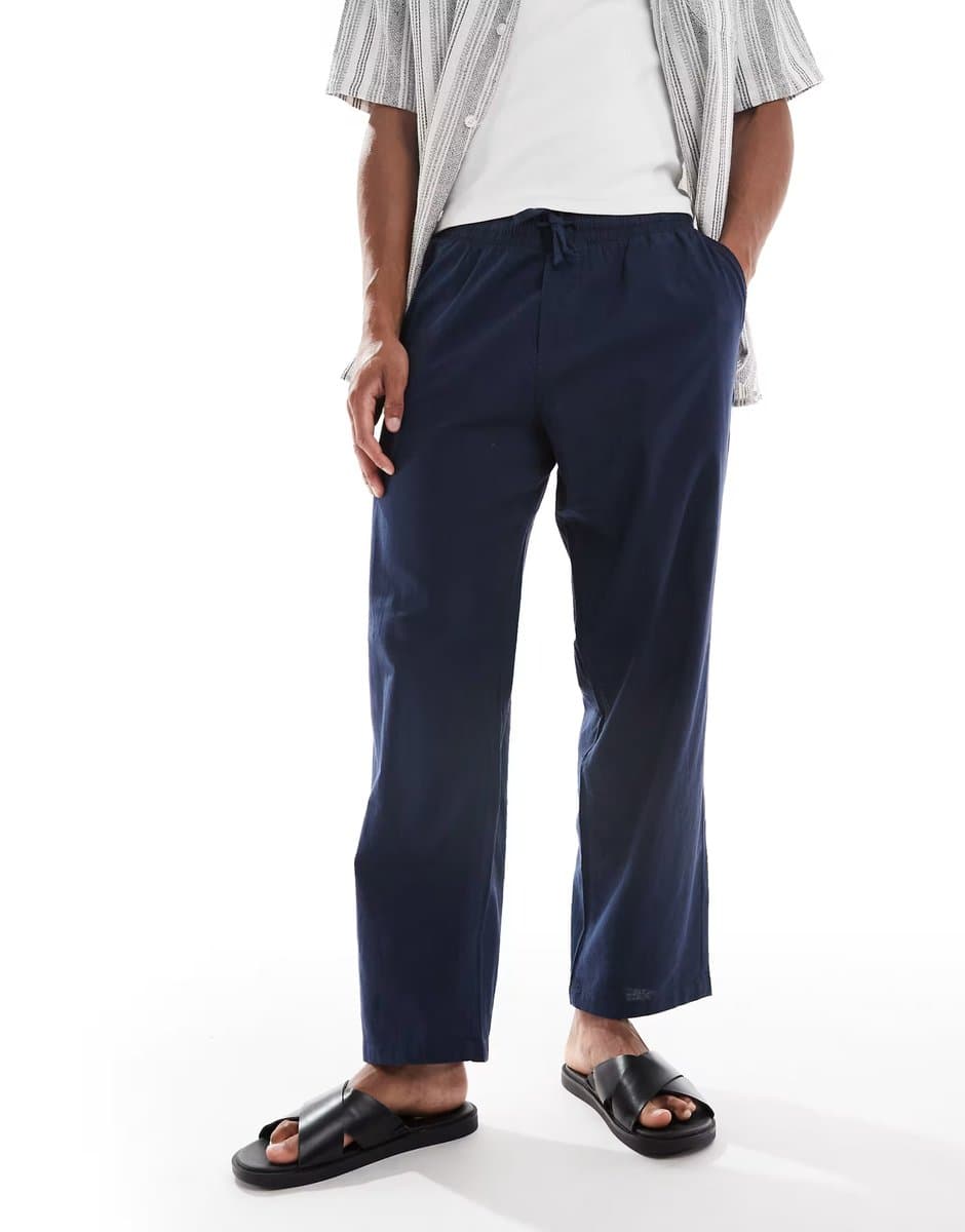 ASOS Jack & Jones loose fit linen mix trouser in navy